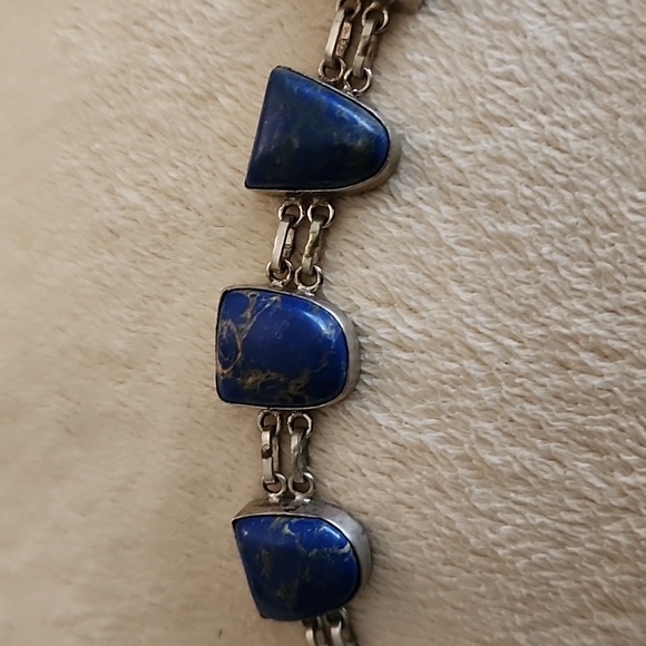 Custom made lapis lazuli bracelet set in 925 silver 7 1/4" with toggle clasp - Picture 1 of 4